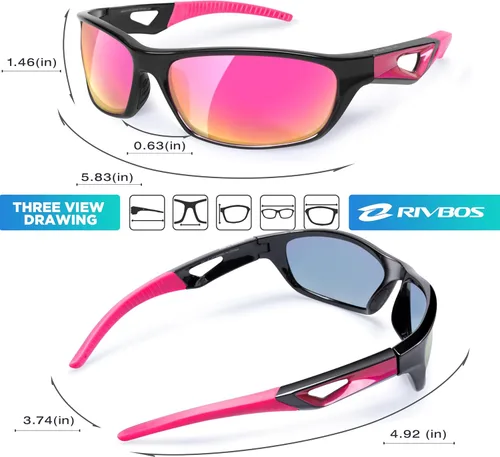 Miniatura 3 de RIVBOS Polarized Sports Sunglasses Driving Sun Glasses Shades for Men Women Tr90 Frame for Cycling Fishing Running RB831 negro/rosa