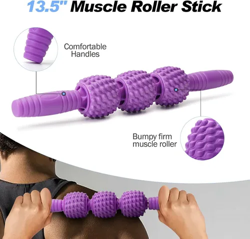 Miniatura 3 de JOYENERGY Juego de rodillos de espuma 5 en 1, rodillo de espuma de punto gatillo, barra de masaje, bola de masaje, correa de estiramiento