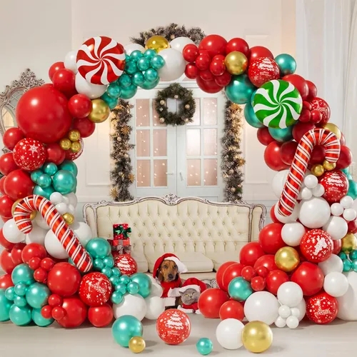 Miniatura 3 de AobkDeco Kit de arco de guirnalda de globos de Navidad, 153 unidades, globos de papel de aluminio de caramelo, globos de bastón de caramelo, globos