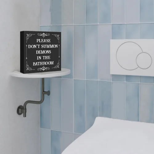 Miniatura 6 de Divertido letrero gótico para baño, diseño gótico espeluznante con texto en inglés «Please Don't Summon Demons in the Bath», letrero de madera negra