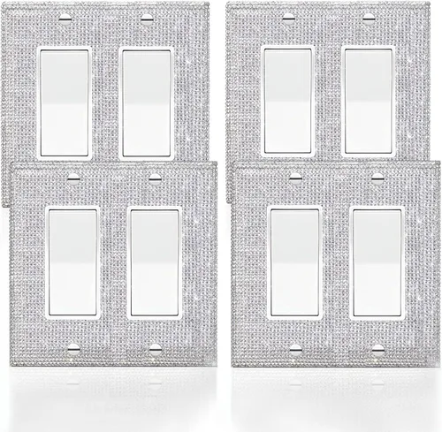 Miniatura 17 de 4 Piezas Cubiertas de Tomacorriente con Diamantes de Imitación Plateados Brillantes Placa de Pared 1 Gang Toggle Cubierta de Interruptor de Luz