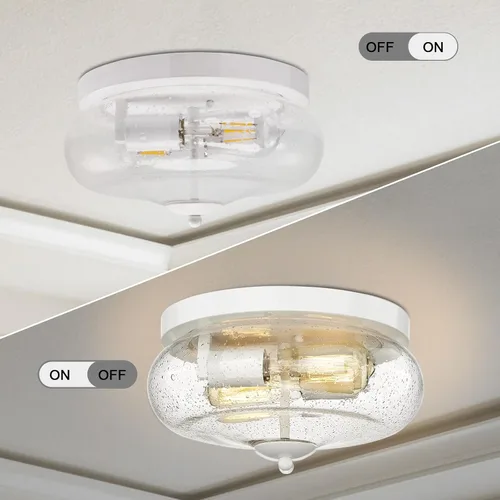 Miniatura 4 de Lámparas de techo Darkaway para montaje empotrado, lámpara de techo interior y exterior con pantalla de vidrio semillado para pasillo, cocina, Blanco