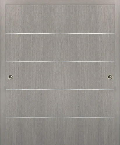 SARTODOORS Puertas corredizas de derivación para armario de 60 x 80 pulgadas con herrajes | Planum 0020 roble gris | Juego de molduras de rieles de