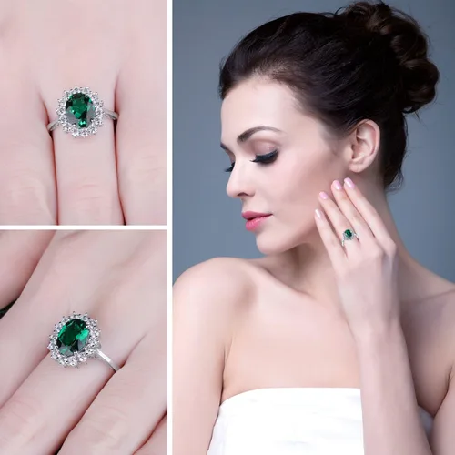 Miniatura 5 de JewelryPalace - Anillos de compromisoaniversario estilo princesa Diana Kate Middleton, con piedra natal de zafiro y halo pmujer, 14 quilates