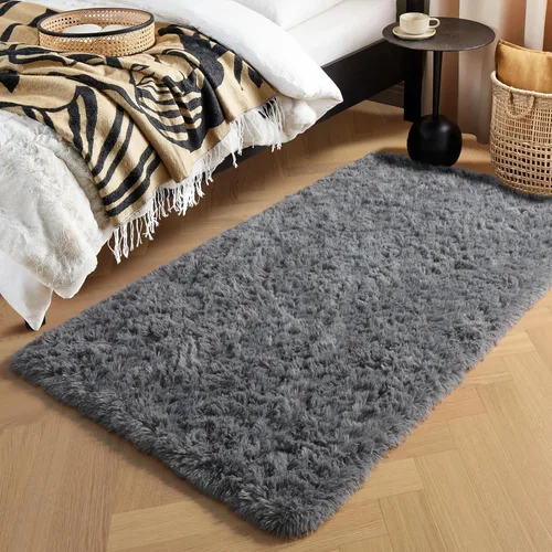 Miniatura 31 de PAGISOFE Alfombras esponjosas de dormitorio de 4 x 6 pies, color negro, alfombra moderna para sala de estar, alfombra lanuda para interiores