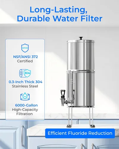 Miniatura 2 de Sistema de filtro de agua alimentado por gravedad Waterdrop, Sistema de 2.25G de acero inoxidable con 4 filtros, Grifo de nivel de agua de metal