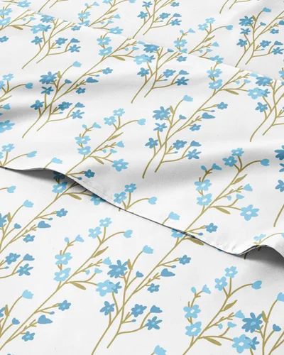 Miniatura 37 de Sábanas con patrón de puntos azules, 1 sábana encimera, 1 sábana bajera y 1 funda de almohada con bolsillos profundos, ropa de cama con estampado