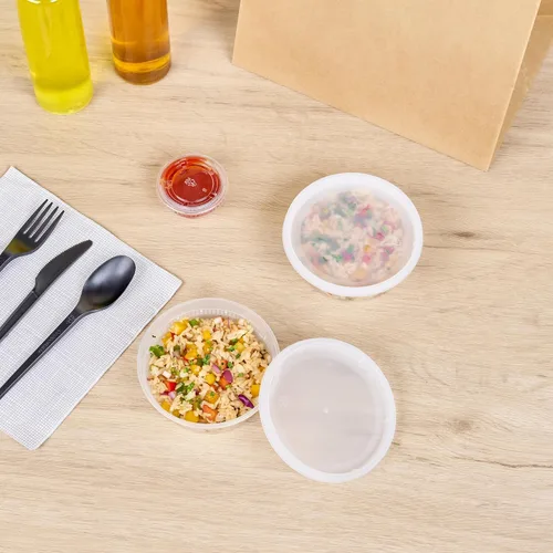 Miniatura 6 de Restaurantware -Asporto - Cajas para llevar de 8 onzas, 25 recipientes redondos para sopa para microondas - Tapas de plástico transparente
