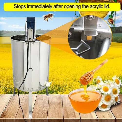 Miniatura 3 de TECHTONGDA Extractor eléctrico de miel, extractor de abeja de 3 marcos, tambor giratorio de panal de abeja de acero inoxidable, equipo de centrífuga