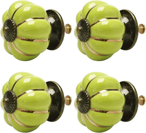 uxcell 4 pomos de cerámica vintage con forma de calabaza, pomo para muebles, puerta, armario, armario, aparador, decorativo, color verde