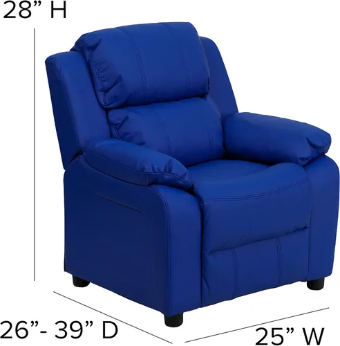 Miniatura 2 de EMMA + OLIVER Sillón reclinable infantil de vinilo azul acolchado de lujo con brazos de almacenamiento