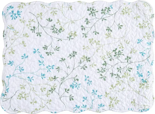 Miniatura 3 de C&F Home Olivia - Juego de 6 manteles individuales rectangulares de algodón acolchado reversible con diseño vintage de flores azules y blancas