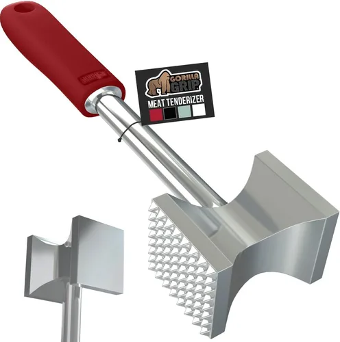 GORILLA GRIP Herramienta ablandadora de carne de doble cara patentada sin BPA, mango suave y cómodo, mazo de cocina resistente para filetes, carne