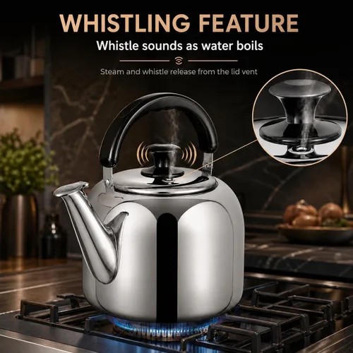 Miniatura 6 de Tetera Silbante para Estufa, de Grado Alimentario de Acero Inoxidable 316, Hervidor de Agua Rápido, Tetera de Cocina con Mango Ergonómico, Capacidad