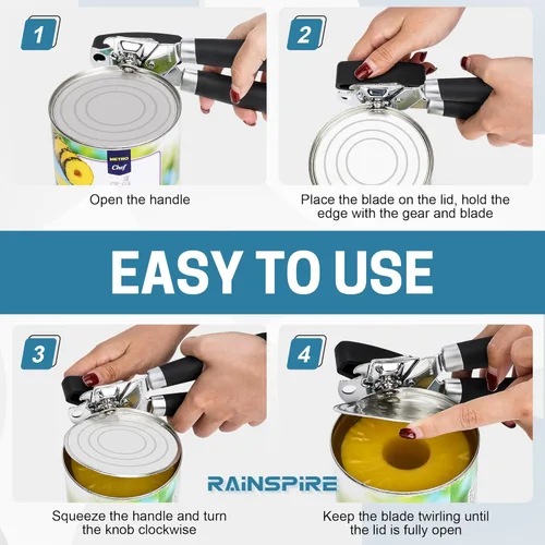 Miniatura 2 de Rainspire Abrelatas manual mejorado con abridor de botellas corte de borde liso, abrelatas resistente, mango suave cómodo, abrebotellas integrado