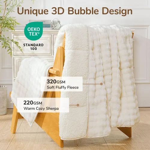 Miniatura 3 de Cottonblue Manta con peso de 15 libras de forro polar de burbujas felpa Sherpa para adultos, se adapta a camas de tamaño individual/matrimonial