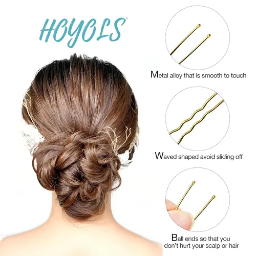 Miniatura 3 de Hoyols Pinzas en forma de U, pinzas de metal curvadas y onduladas para moño, horquilla para mujeres y niñas, peinados, cabello grueso y fino, 100