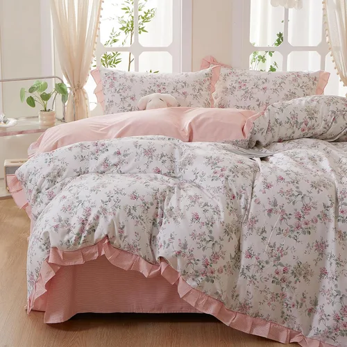 Miniatura 23 de Juego de funda de edredón blanca con estampado floral azul, juego de ropa de cama de algodón suave estilo bohemio, juego de ropa de cama estética