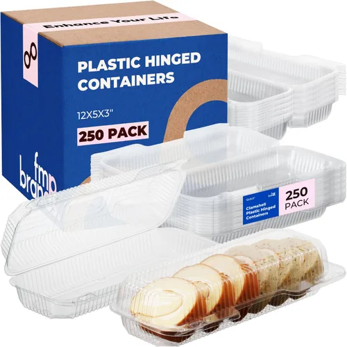 Miniatura 8 de Fit Meal Prep Paquete de 25 recipientes de plástico transparente con bisagras de 12 x 5 x 3 pulgadas, recipientes de plástico desechables