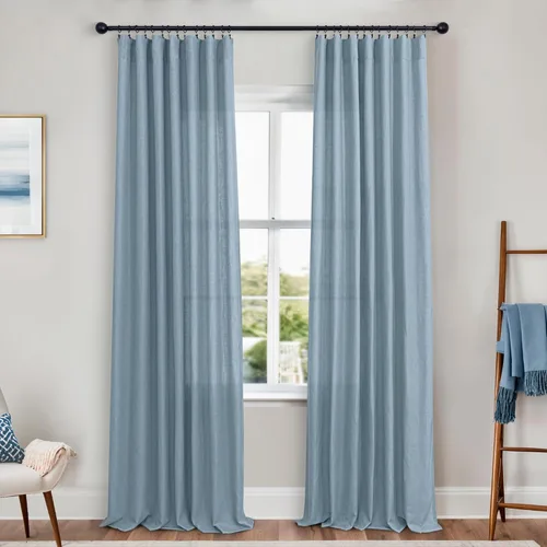 Miniatura 136 de KOUFALL Juego de 2 cortinas de puerta francesa, cortinas de lino para puerta/ventana, cortina transparente boho para cristal lateral delantero