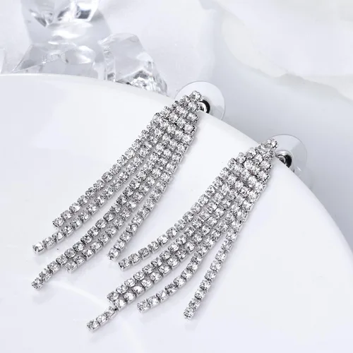 Miniatura 4 de SELOVO - Aretes colgantes de fleco de candelabro con cristales austriacos transparentes