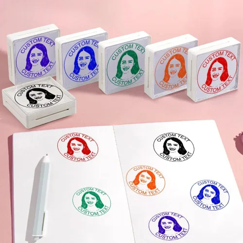 Sellos personalizados autoentintados, sellos de fotos personalizados para retratos con cara y texto, suministros de oficina, negocios, sello de
