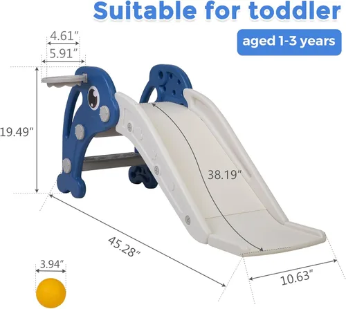 Miniatura 4 de NYEEKOY Juego de tobogán 3 en 1 para niños pequeños, tobogán para bebé con aro de baloncesto y pelota, patio de juegos para interiores y exteriores