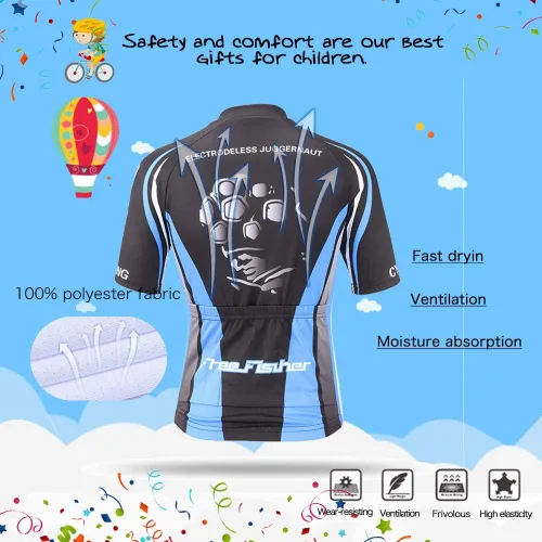 Miniatura 4 de Camiseta de ciclismo para niños, manga corta, diseño de caricatura de FISHER FREE
