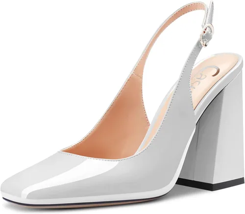 Castamere Sandalias de vestir transparentes con tacón alto y puntera cuadrada para mujer, tacón grueso y sin cordones, tacón de 3.9 pulgadas