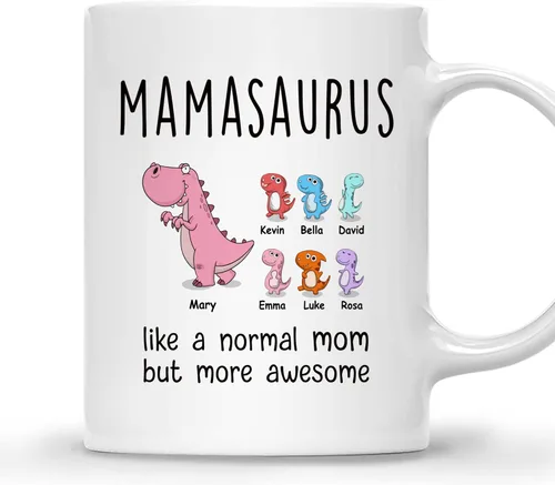 Miniatura 27 de Gossby Taza personalizada (1 niño) AUNTASAURUS Like a Normal Aunt but More Awesome - Taza de café para la abuela de parte de la nieta, nieto