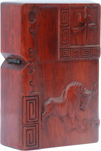 Miniatura 11 de Caja de carcasa de madera natural tallada en palisandro Huanghuali para módulo Zippo (Zodíaco Caballo)