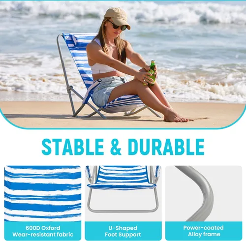 Miniatura 6 de #WEJOY Silla de playa de respaldo alto para adultos, sillas de playa resistentes para adultos con reposacabezas, silla portátil ligera para acampar