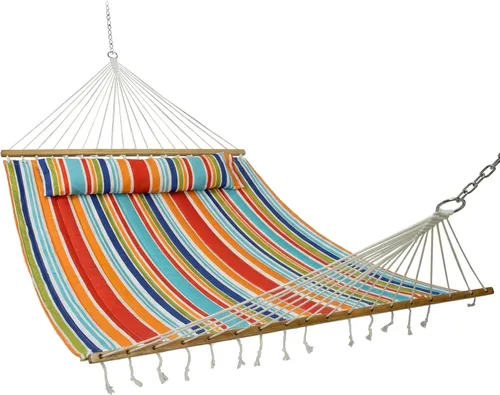 Miniatura 16 de Hamaca Sunnydaze acolchada, de tela doble, para 2 personas, Tradicional, Azul claro Azul y Verde