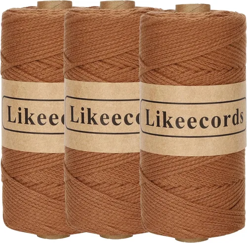 Miniatura 46 de Likeecords Cuerda de algodón 100% hilo de ganchillo de 0.079 pulgadas, cuerda trenzada de macramé, cuerda de macramé, hilo de ganchillo para regalo
