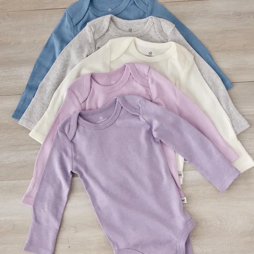 Miniatura 4 de HonestBaby Multipack de mamelucos de manga larga de algodón orgánico para bebés y niñas