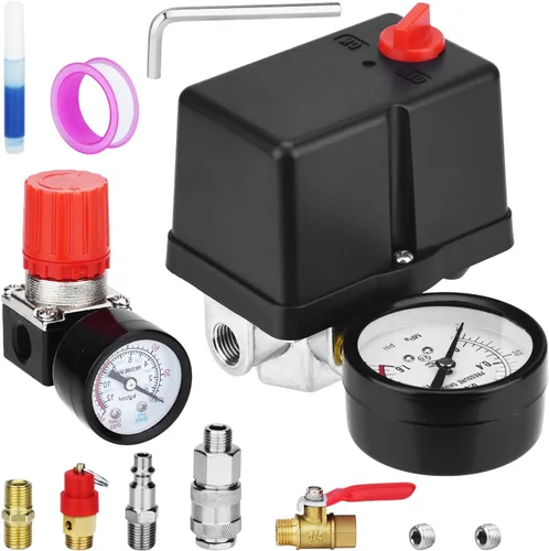 Miniatura 10 de Válvula de control universal del interruptor de presión del compresor de aire (90-120 PSI, 110V-240V) con regulador de 0-180 PSI y válvula de alivio