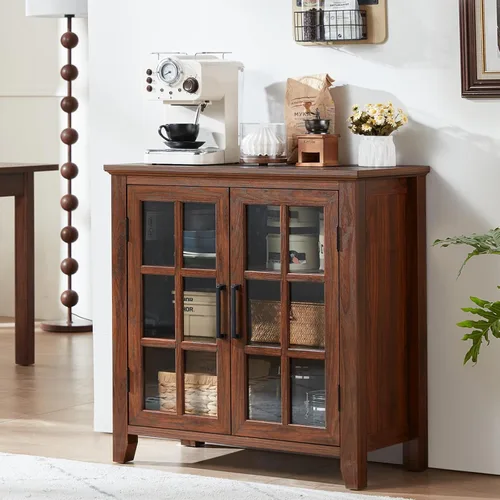 Miniatura 18 de Aparador Grande Buffet con Almacenamiento, 32" Mueble de Cocina Estilo Granja Azul Marino para Café y Vino con 2 Puertas de Vidrio, Mesa Aparador