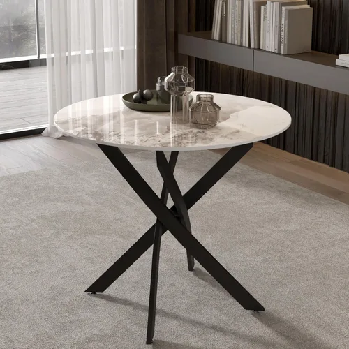 Miniatura 9 de Mesa de comedor redonda para 2-4, 31.5 pulgadas, mesa de cocina pequeña de vidrio templado con patas negras de metal, mesa de comedor moderna