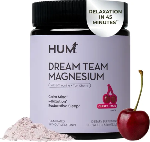 Hum Nutrition Dream Team - Polvo de bisglicinato de magnesio, L teanina y mezcla de bebida de magnesio y cereza ácida, apoyo al descanso, relajación