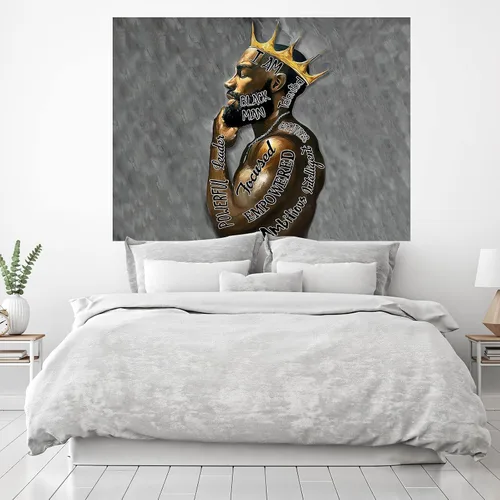 Miniatura 2 de Yanikki Tapiz de rey negro, rey afroamericano y hombre afro, arte hippie para colgar en la pared, decoración de pared de hombre afroamericano