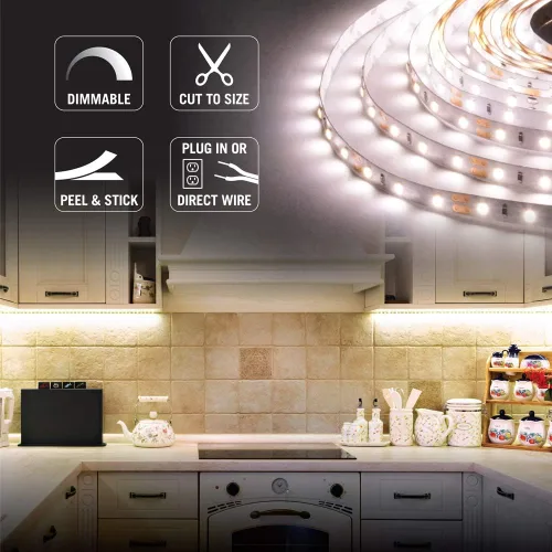Miniatura 4 de Armacost Lighting 421502 Ribbon Flex Home - Kit de cinta LED para el hogar, 16 pies, regulable CA (3000 K) 300 luces LED y conector de cable