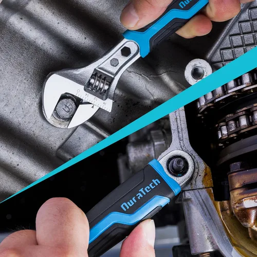 Miniatura 6 de DURATECH - Llave ajustable de 6 pulgadas, llave combinada 3 en 1 con extremo de caja/función hexagonal, acero CR-V, escalas métricas y SAE, cromada