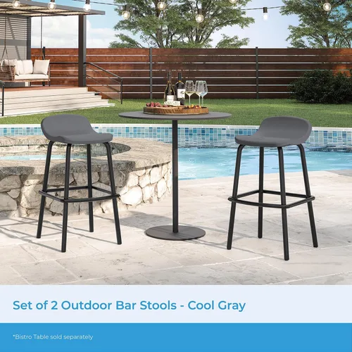 Miniatura 4 de Suncast Taburetes de bar de resina modernos para exteriores con reposapiés, juego de 2 sillas de barra resistentes a la intemperie para barra