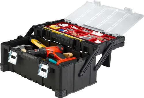 KETER Organizador de caja de herramientas portátil de plástico voladizo de 22 pulgadas con pestillos de metal para piezas pequeñas, almacenamiento y