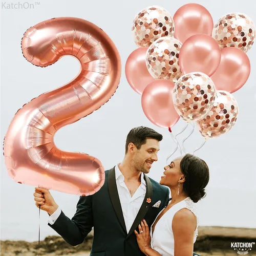 Miniatura 5 de Globo de número (0 a 9) color oro rosa con globos de confeti