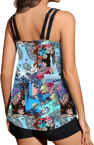 Miniatura 3 de REKITA Trajes de baño tankini fluidos para mujer, trajes de baño tankini para traje de baño de dos piezas, camiseta sin mangas con pantalones cortos