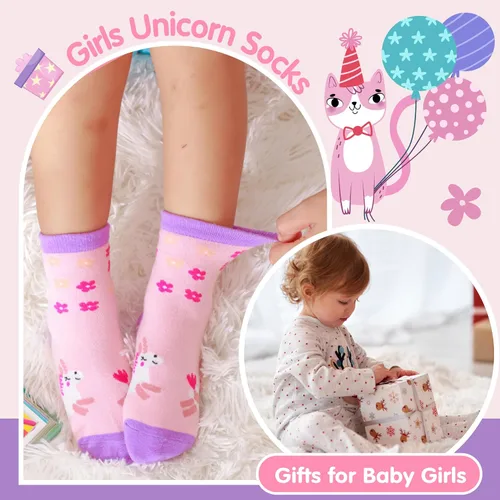 Miniatura 5 de Welwoos Calcetines de algodón transpirable para bebés y niñas pequeñas, 12 pares de calcetines antideslizantes antideslizantes de animales
