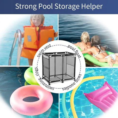 Miniatura 6 de JEFEE Contenedores de almacenamiento para piscina, carrito de almacenamiento de seguridad para piscina, contenedor organizador estándar con malla