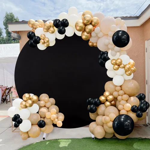 Telón de fondo redondo negro para fotografía de arco de fotografía, fondo de globo de fiesta de 7.2 pies para decoración de fiesta de Halloween,
