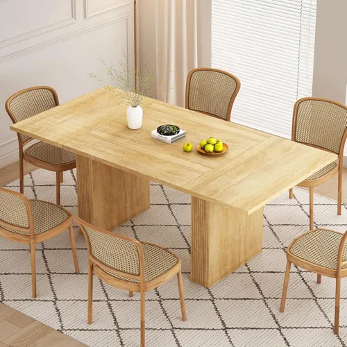 Miniatura 10 de Mesa de comedor redonda de 47 pulgadas, mesa de comedor acanalada de granja, mesa de comedor redonda pequeña de madera moderna para cocina, sala